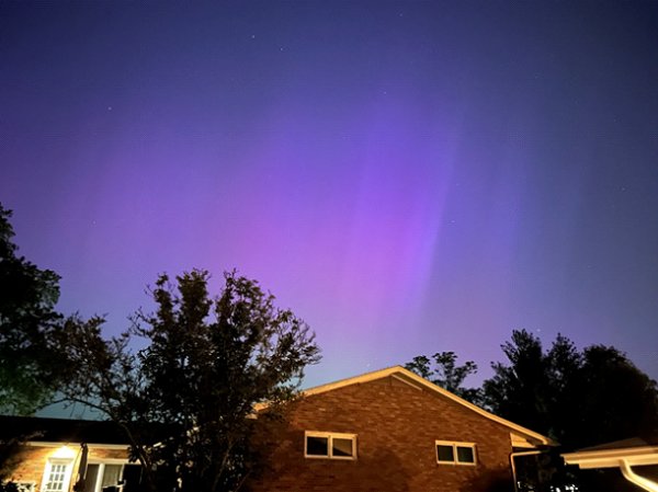 Aurora Borealis, May 10, 2024, 9:00-10:00 p.m. CDT, Columbia, Missouri.